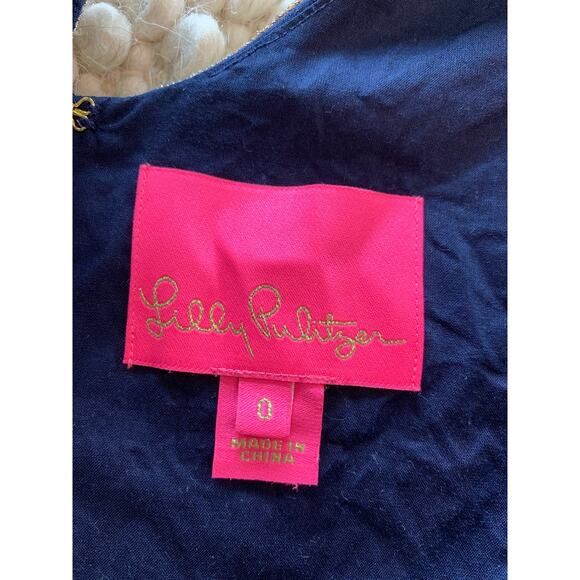 Lilly Pulitzer Valli Shift Dress Navy Blue Gold Preppy Nautical Size 0 - Picture 5 of 6